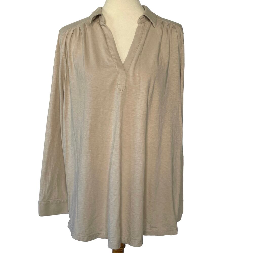 J.Jill Polo Style Top Shirt Neutral Minimalist Tan Capsule Cotton Size Large